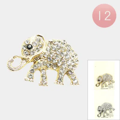 Fashnzfab 12pcs - Stone Paved Elephant Pin Brooches In Multi
