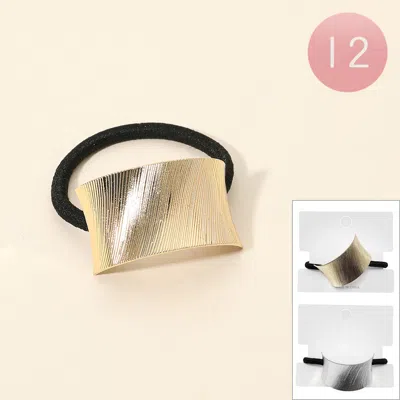 Fashnzfab 12pcs - Textured Curved Metal Plate Accent Stretch Hairbands - Gold, Silver