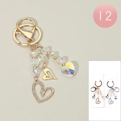Fashnzfab 12pcs - Triple Heart Charm Drop Bag Charm Keychains In Multi