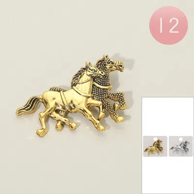 Fashnzfab 12pcs - Western Equestrian Double Running Horse Pin Brooches In Gold