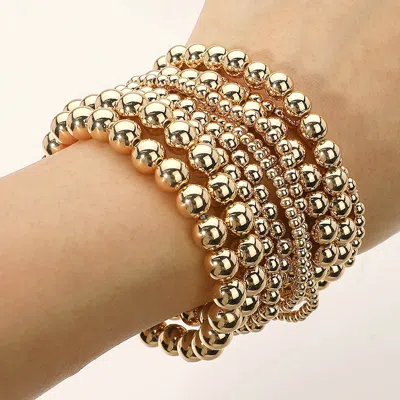 Fashnzfab 13pcs - Metal Ball Beaded Stretch Multi Layered Bracelets In Gold