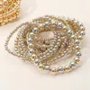 Fashnzfab 13pcs - Metal Ball Beaded Stretch Multi Layered Bracelets Two Tone In Multi