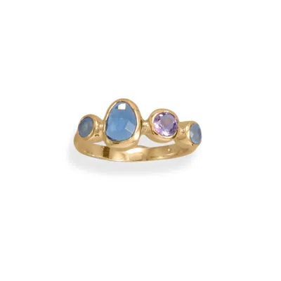 Fashnzfab 14 Karat Gold Plated Amethyst, Chalcedony And Hydro Glass Ring