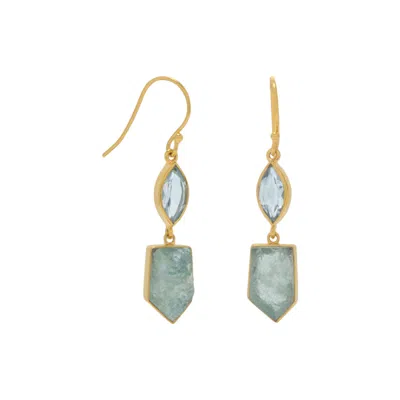 Fashnzfab 14 Karat Gold Plated Blue Topaz And Aquamarine Drop Earrings In Orange