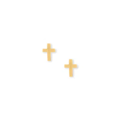 Fashnzfab 14 Karat Gold Plated Cross Stud Earrings In Yellow