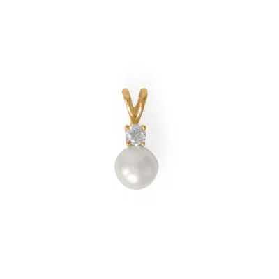 Fashnzfab 14 Karat Gold Plated Cz And Cultured Freshwater Pearl Slide In White