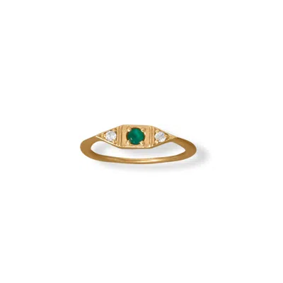 Fashnzfab 14 Karat Gold Plated Green Onyx And Cz Ring