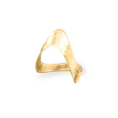 Fashnzfab 14 Karat Gold Plated Hammered "v" Chevron Ring In Red