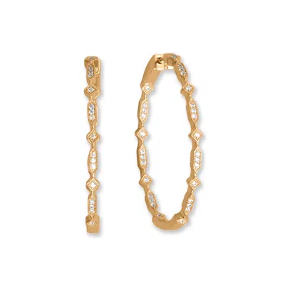 Fashnzfab 14 Karat Gold Plated In/out Cz Diamond And Elongated Hexagon Hoop Earrings