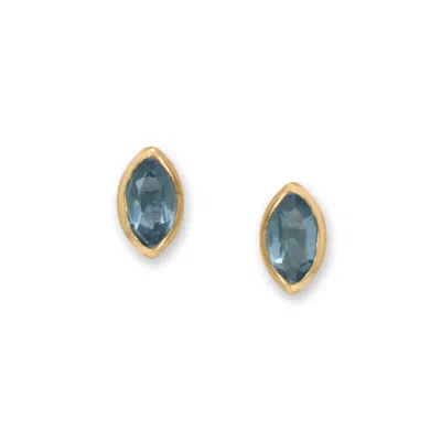 Fashnzfab 14 Karat Gold Plated Marquise Blue Glass Stud Earrings