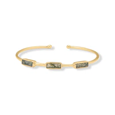 Fashnzfab 14 Karat Gold Plated Moss Agate Cuff Bracelet In Pattern