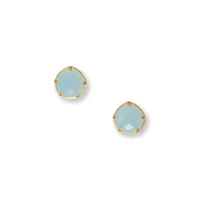 Fashnzfab 14 Karat Gold Plated Pear Chalcedony Stud Earrings In Blue