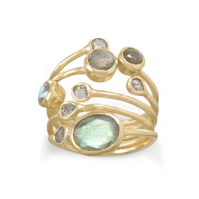 Fashnzfab 14 Karat Gold Plated Polki Diamond And Labradorite Multi-row Ring