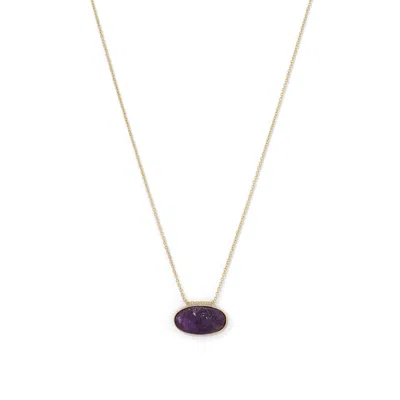 Fashnzfab 14 Karat Gold Plated Rough Cut Amethyst Slide Necklace In Black