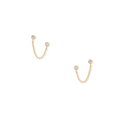 Fashnzfab 14 Karat Gold Plated Round Cz Double Post Earrings