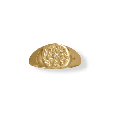 Fashnzfab 14 Karat Gold Plated Round Cz Star Ring In Pattern