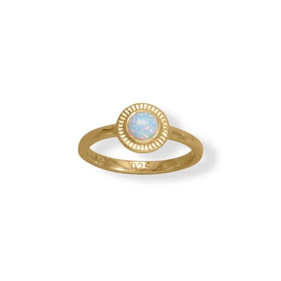 Fashnzfab 14 Karat Gold Plated Round Synthetic Opal Ring In Blue