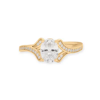 Fashnzfab 14 Karat Gold Plated Solitaire Oval Ring With Cz Band In Neutral