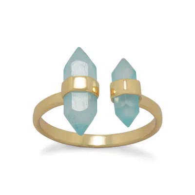 Fashnzfab 14 Karat Gold Plated Spike Pencil Cut Aqua Chalcedony Split Ring