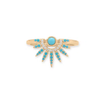 Fashnzfab 14 Karat Gold Plated Synthetic Turquoise And Cz Spike Ring In Neutral