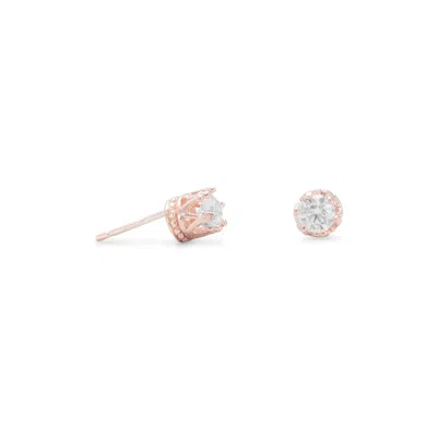 Fashnzfab 14 Karat Rose Gold Plated Crown Set Cz Earrings