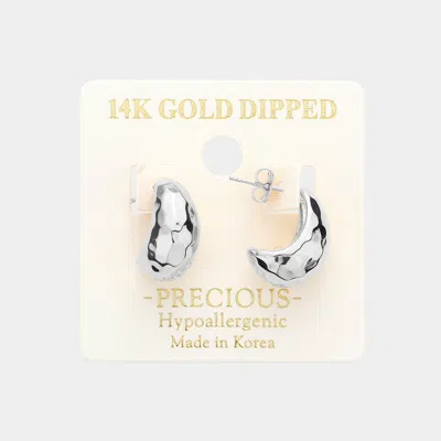 Fashnzfab 14k Gold Dipped 0.75 Inch Hammered Metal Hoop Earrings In White
