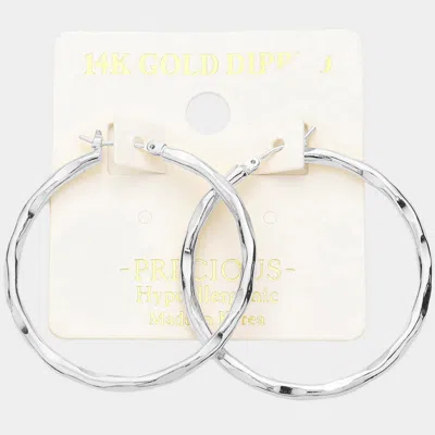 Fashnzfab 14k Gold Dipped 1.6 Inch Irregular Metal Hoop Pin Catch Earrings In Silver