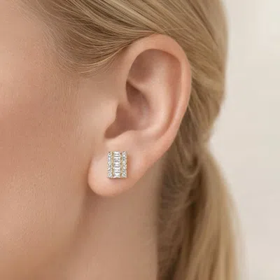 Fashnzfab 14k Gold Dipped Baguette Cz Cluster Stud Earrings In Multi