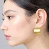 Fashnzfab White Gold Dipped Brushed Wide Hoop Earrings - Silver In Brown