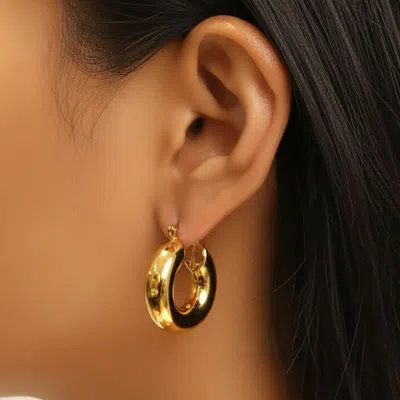 Fashnzfab 14k Gold Dipped Chunky Pin Catch Hoop Earrings - Gold In Metallic