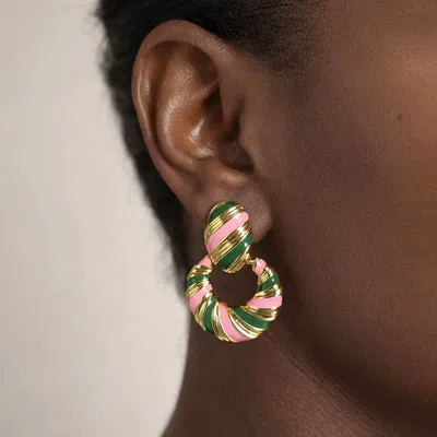 Fashnzfab 14k Gold Dipped Color Block Enamel Drop Earrings In Multi