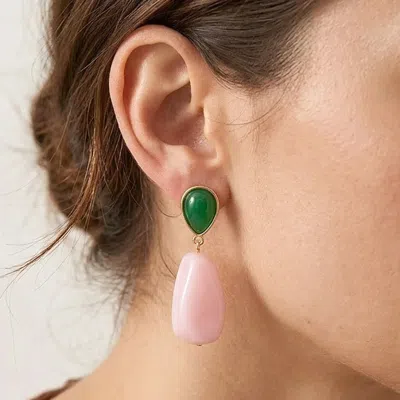 Fashnzfab 14k Gold Dipped Color Contrast Drop Earrings In Multi