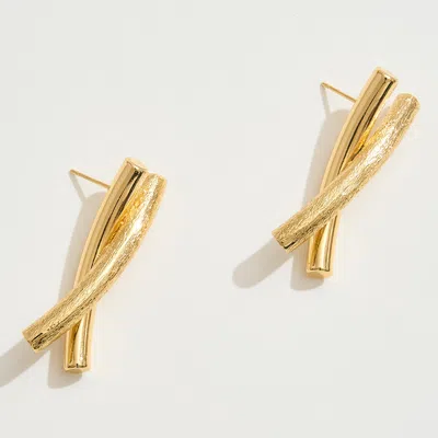 Fashnzfab 14k Gold Dipped Crisscross Bar Earrings - Gold