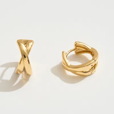 Fashnzfab 14k Gold Dipped Crisscross Huggie Hoop Earrings - Gold