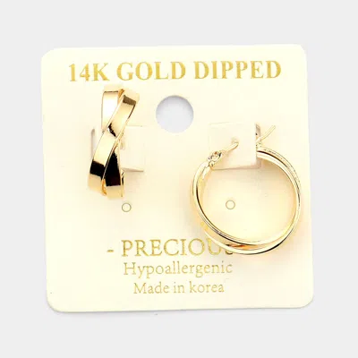 Fashnzfab 14k Gold Dipped Crisscross Metal Hoop Pin Catch Earrings