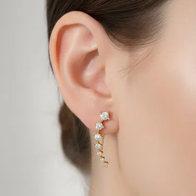 Fashnzfab 14k Gold Dipped Curved Cz Climber Earrings In Silver