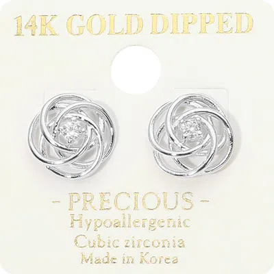 Fashnzfab 14k Gold Dipped Cz Accent Floral Stud Earrings In Multi