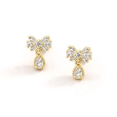 Fashnzfab 14k Gold Dipped Cz Bow Teardrop Earrings In Multi