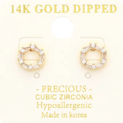 Fashnzfab 14k Gold Dipped Cz Embellished Open Circle Stud Earrings