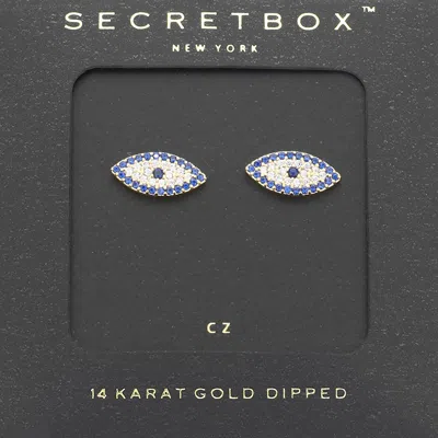 Fashnzfab 14k Gold Dipped Cz Evil Eye Stud Earrings In Silver
