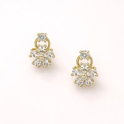 Fashnzfab 14k Gold Dipped Cz Floral Cluster Drop Stud Earrings In Multi