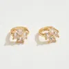 Fashnzfab 14k Gold Dipped Cz Floral Stone Mini Huggie Hoop Earrings - Gold In Gold