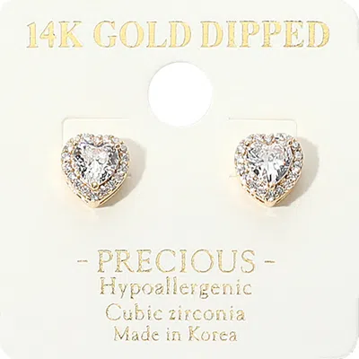 Fashnzfab 14k Gold Dipped Cz Heart Stone Mini Stud Earrings
