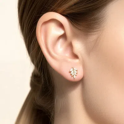 Fashnzfab 14k Gold Dipped Cz Marquise Leaf Stud Earrings In Multi