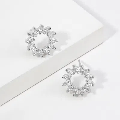 Fashnzfab 14k Gold Dipped Cz Open Circle Stud Earrings In Silver