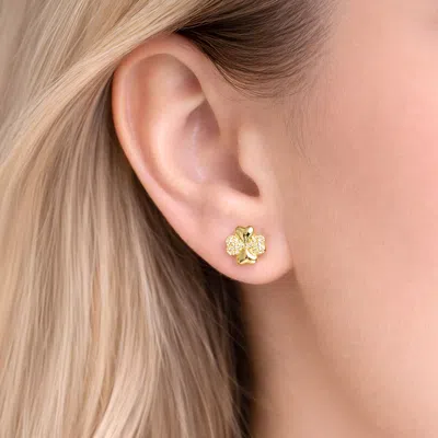 Fashnzfab 14k Gold Dipped Cz Pave Clover Stud Earrings In Multi