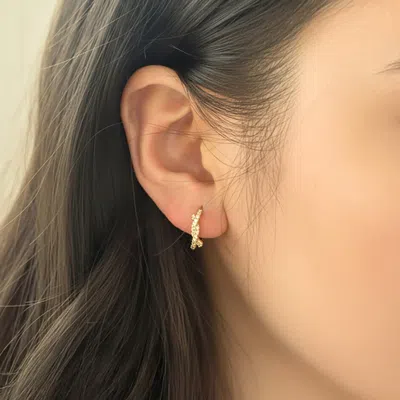 Fashnzfab 14k Gold Dipped Cz Pave Crossover Knot Huggie Hoop Earrings