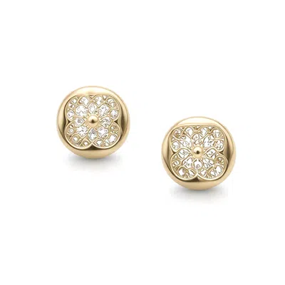 Fashnzfab 14k Gold Dipped Cz Pave Filigree Floral Round Stud Earrings In Multi