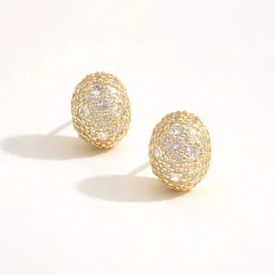 Fashnzfab 14k Gold Dipped Cz Pave Glam Oval Stud Earrings In Multi