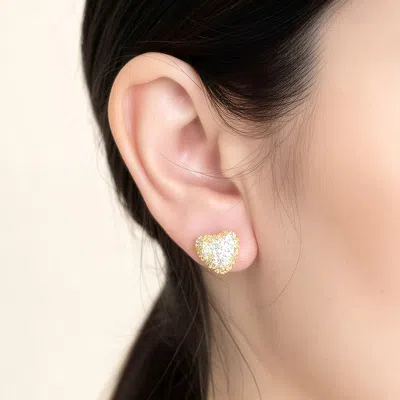 Fashnzfab 14k Gold Dipped Cz Pave Heart Stud Earrings 0.6" X 0.6" In Multi
